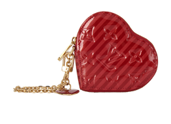 Louis Vuitton Heart Striped Coinpurse, Patent, Red, 3*